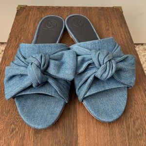 NIB TORY BURCH ANNABELLE DENIM BOW SLIDE SIZE 7 STYLE 48214